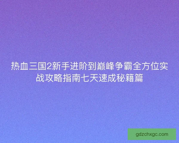 热血三国2新手进阶到巅峰争霸全方位实战攻略指南七天速成秘籍篇